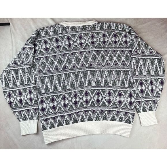 Vintage 90s Geometric Sweater Grandpa Style - Picture 1 of 4
